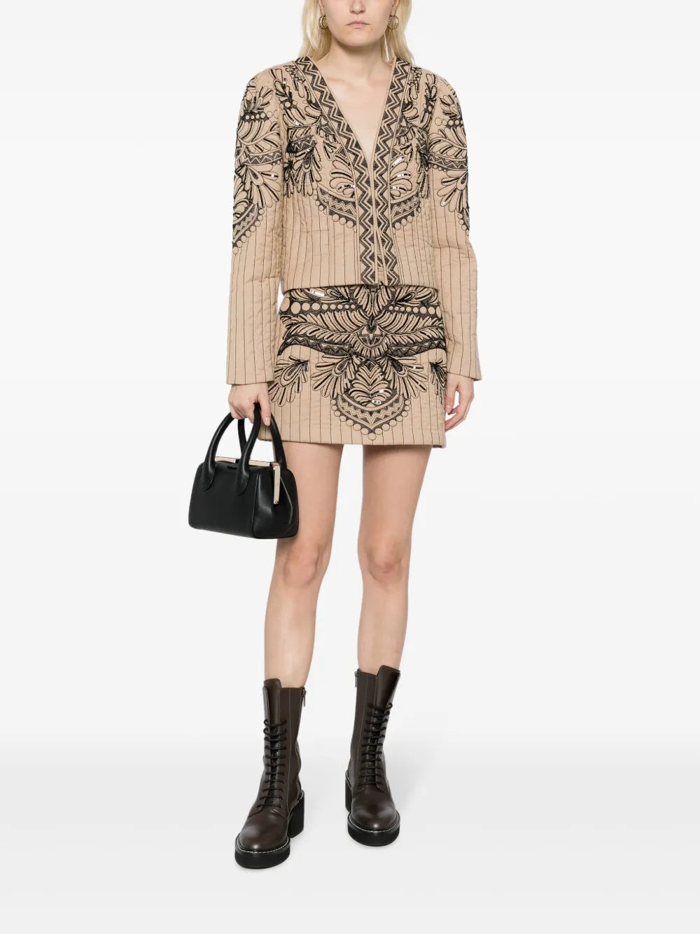 Graphic-Embroidered Quilted Jacket