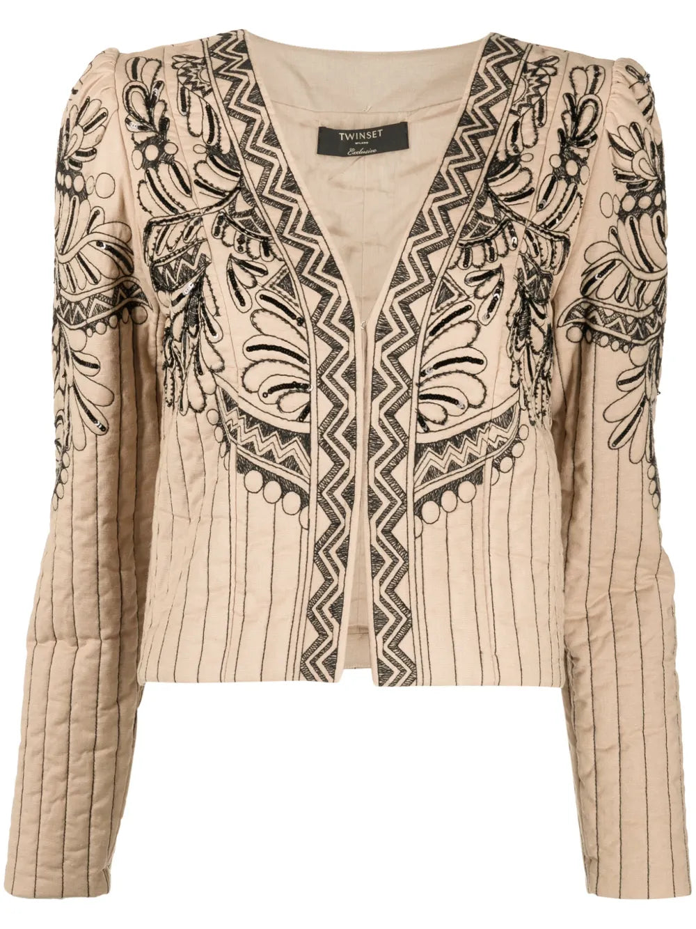 Graphic-Embroidered Quilted Jacket
