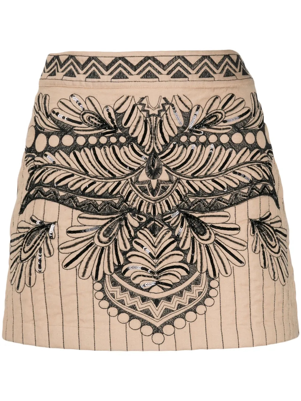 Graphic-Embroidered Quilted Miniskirt
