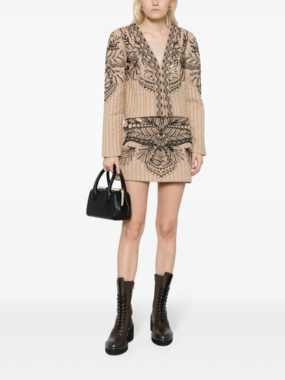 Graphic-Embroidered Quilted Miniskirt