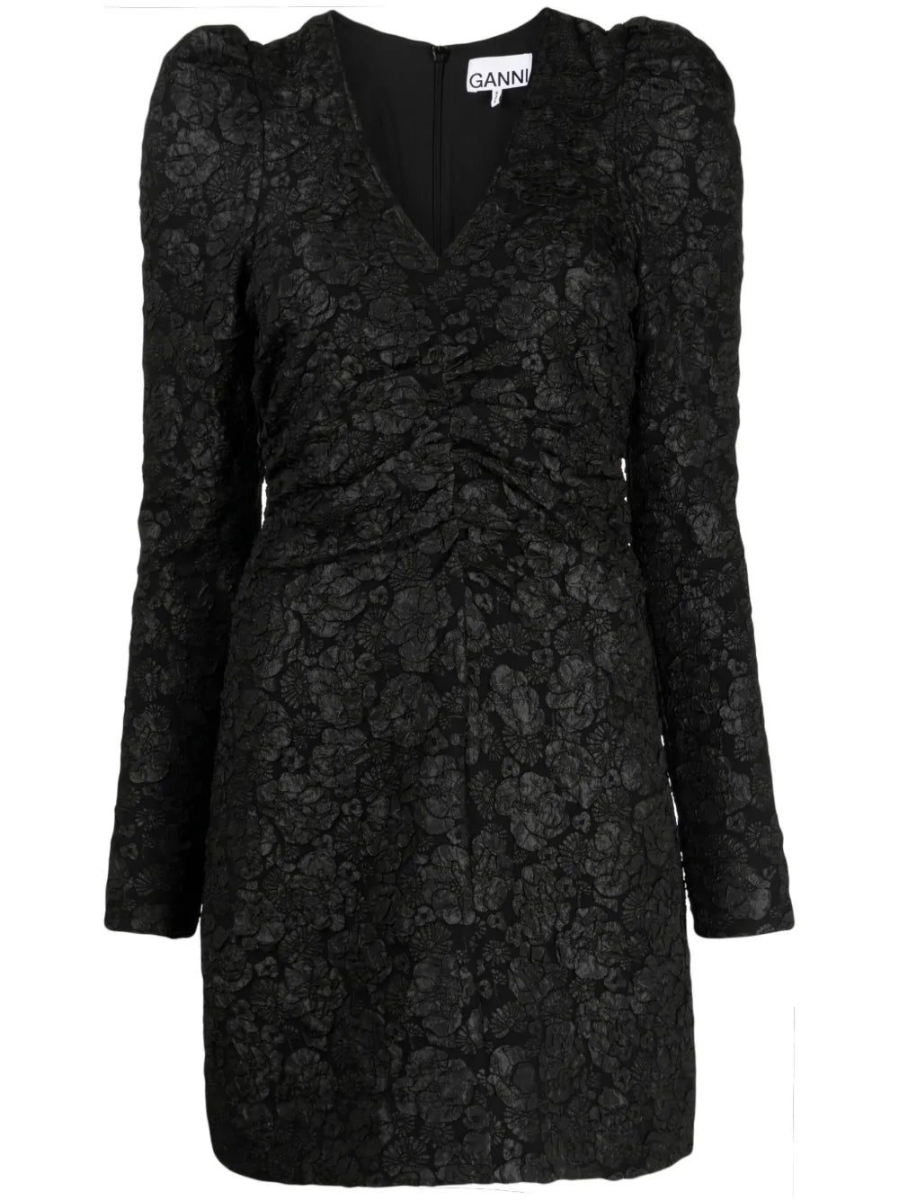 Floral-Jacquard V-Neck Dress