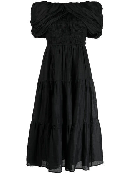 Loren Off-Shoulder Ramie Midi Dress