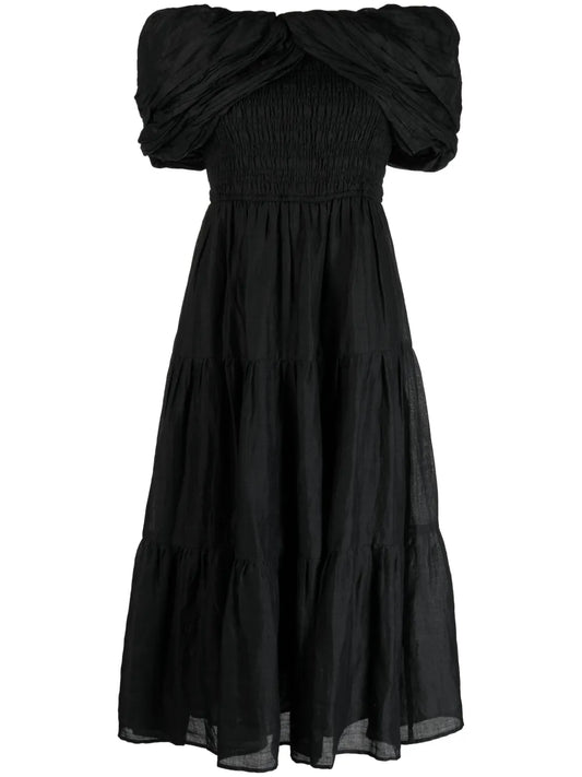 Loren Off-Shoulder Ramie Midi Dress