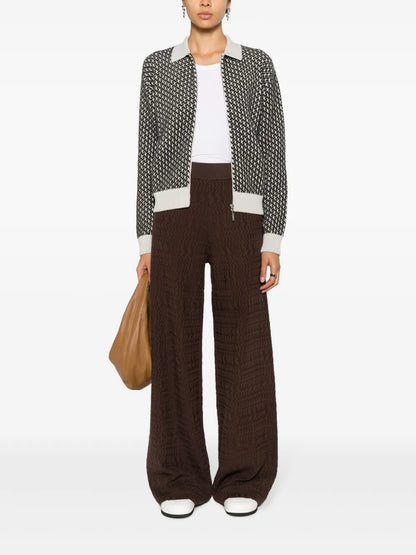 Patterned-Jacquard Cotton Flared Trousers