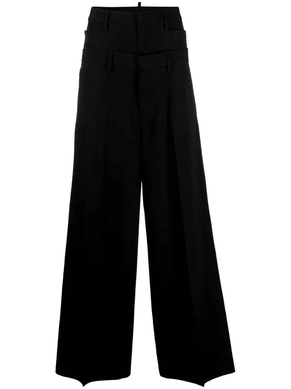 Layered Wide-Leg Virgin-Wool Trousers