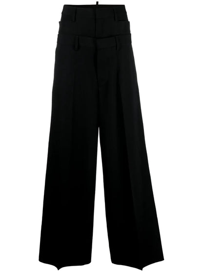 Layered Wide-Leg Virgin-Wool Trousers