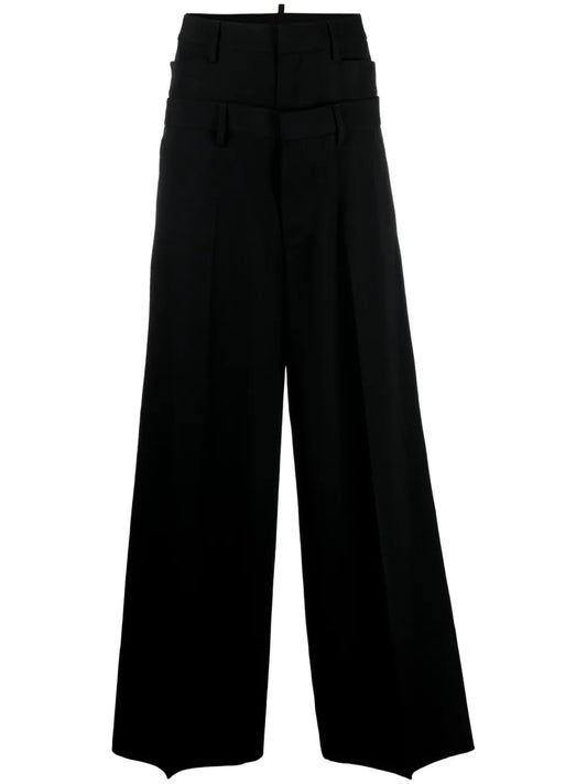 Layered Wide-Leg Virgin-Wool Trousers