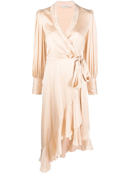 Asymmetric Wrap Silk Midi Dress