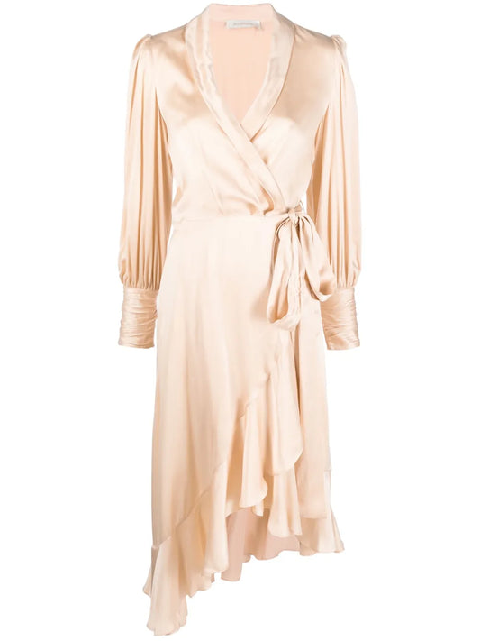 Asymmetric Wrap Silk Midi Dress