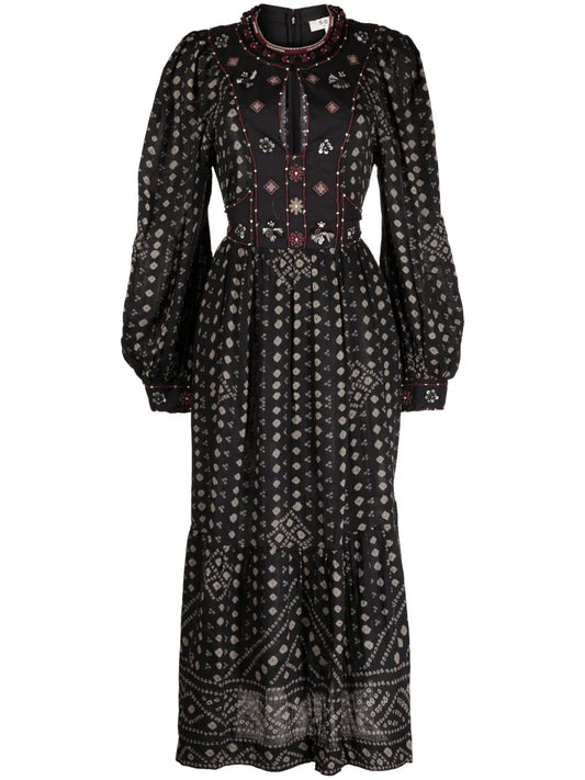 Maja Graphic-Print Cotton Midi Dress