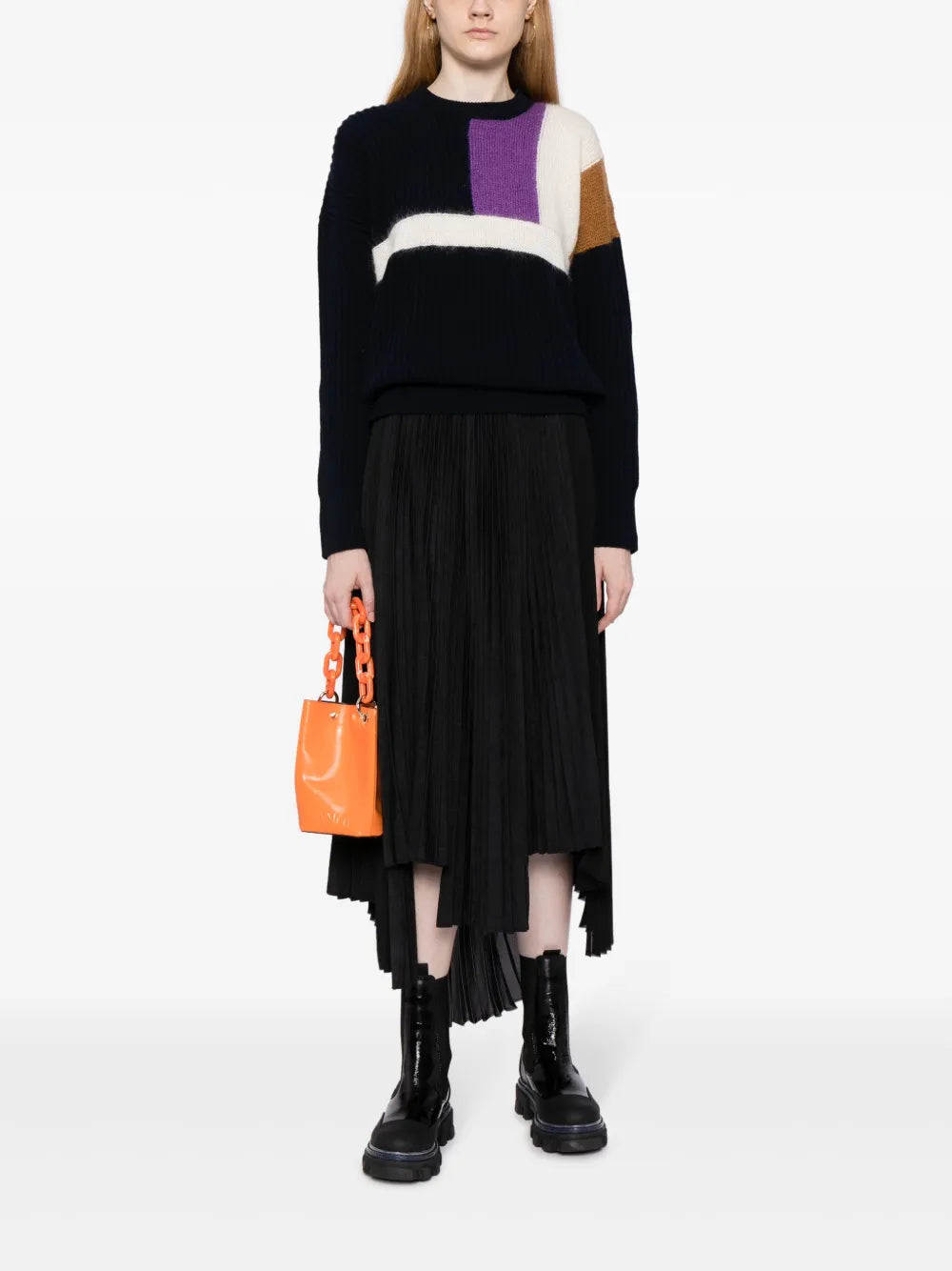 Pleated Handkerchief-Hem Skirt