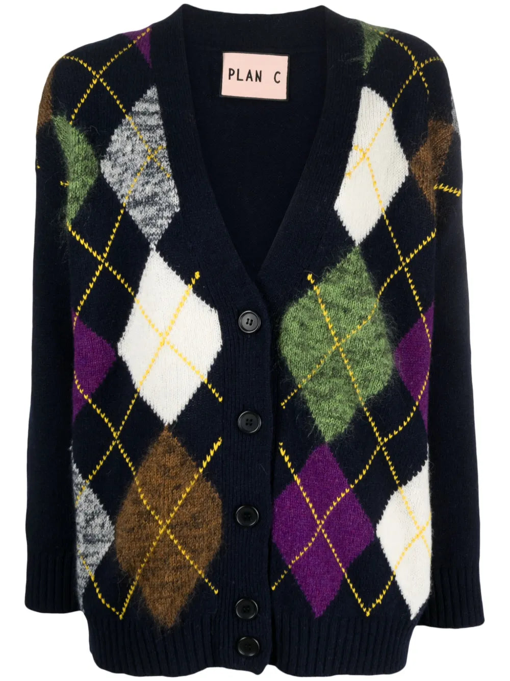 Argyle Intarsia-Knit Cardigan