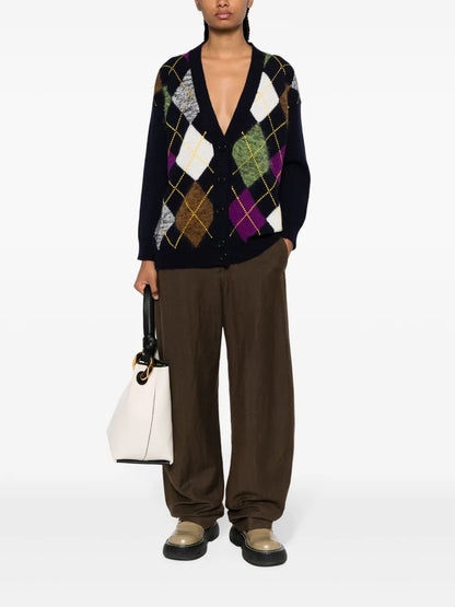 Argyle Intarsia-Knit Cardigan