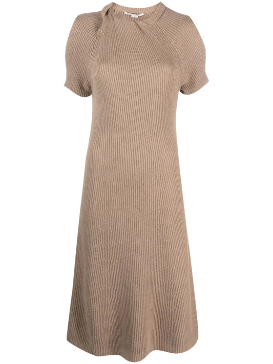 Short-Sleeve Ribbed-Knit Midi Dress