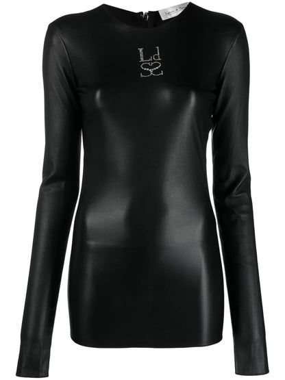 Rhinestone-Embellished Leather Top