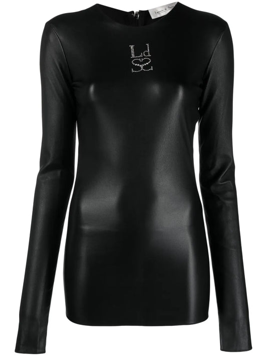 Rhinestone-Embellished Leather Top