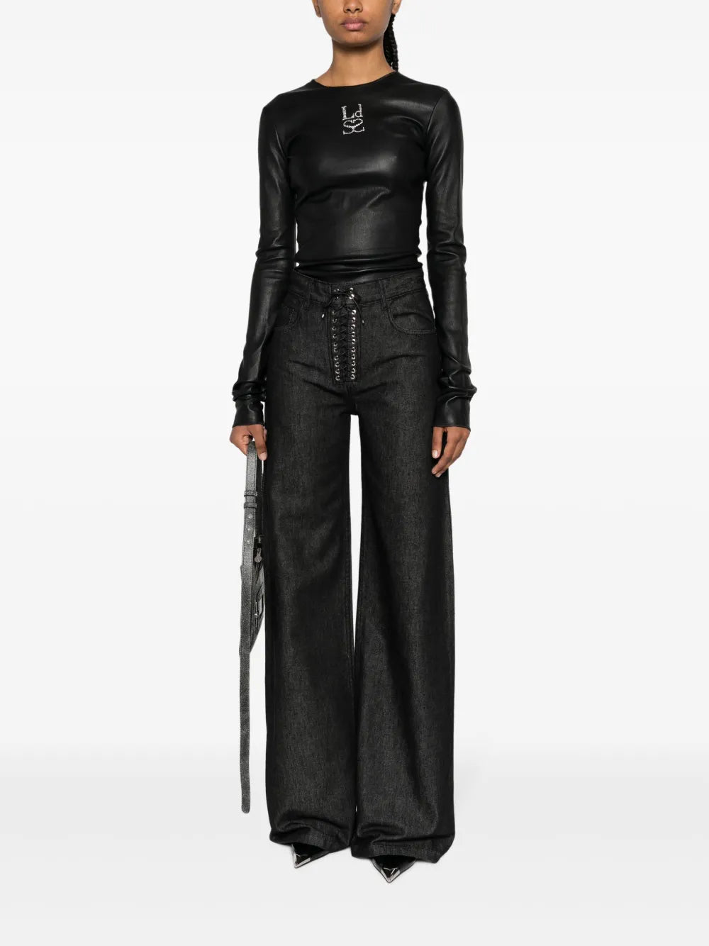 Rhinestone-Embellished Leather Top