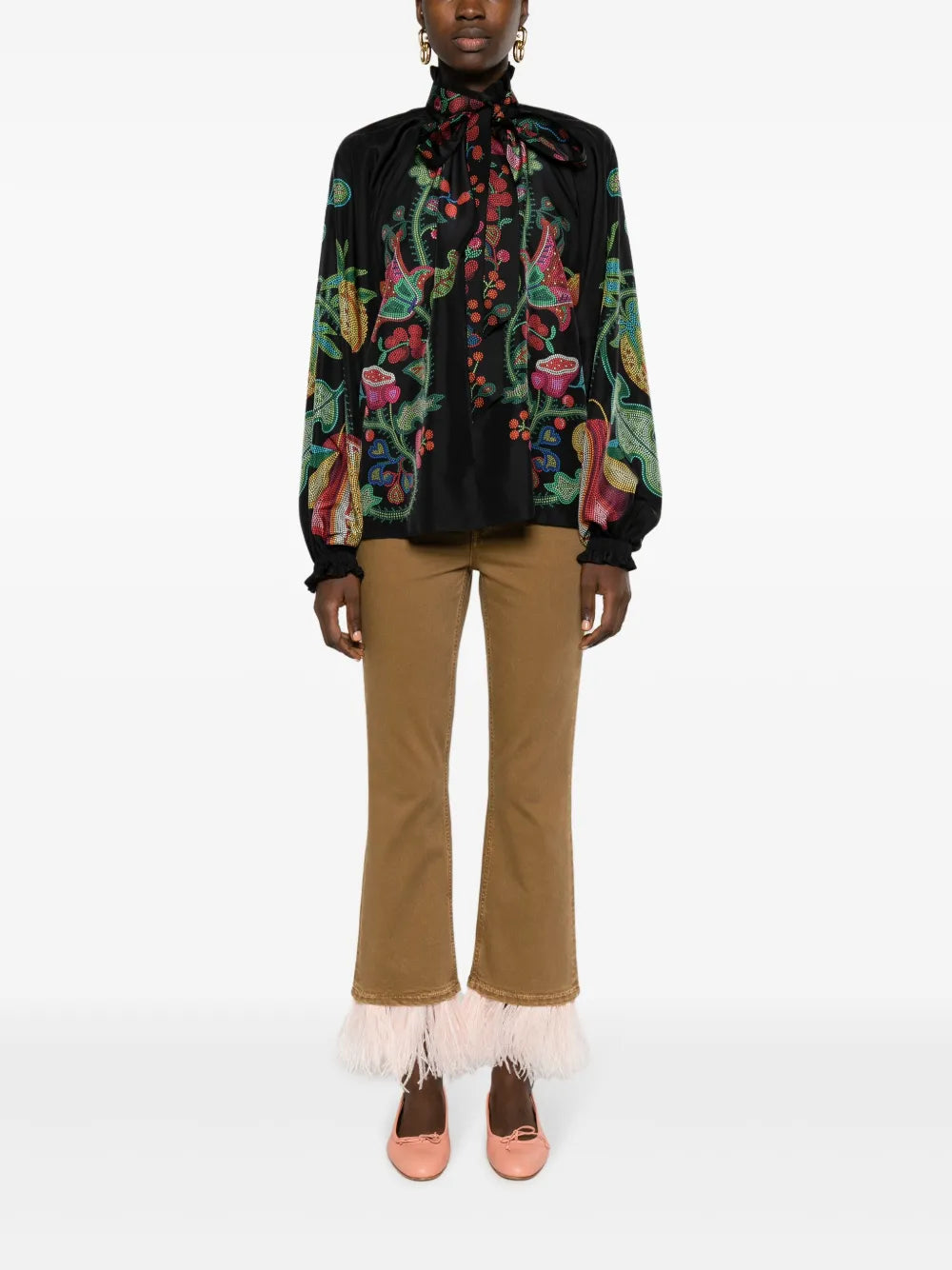 Fancy Feather-Trim Cropped Jeans