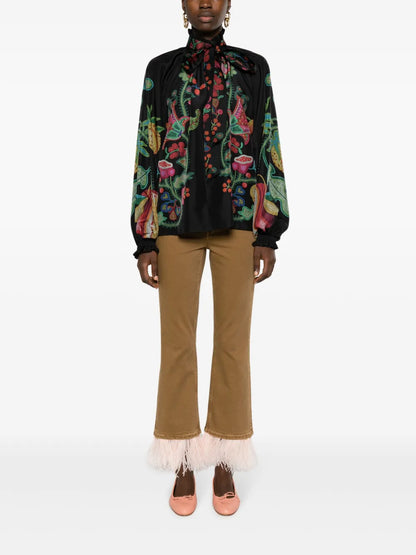 Fancy Feather-Trim Cropped Jeans