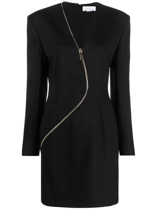 Decorative-Zip Long-Sleeve Minidress
