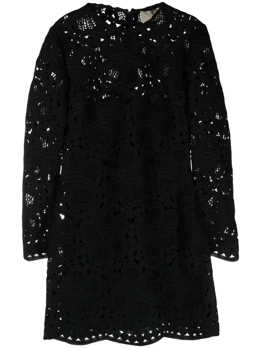 Floral-Macramé Weaved Minidress