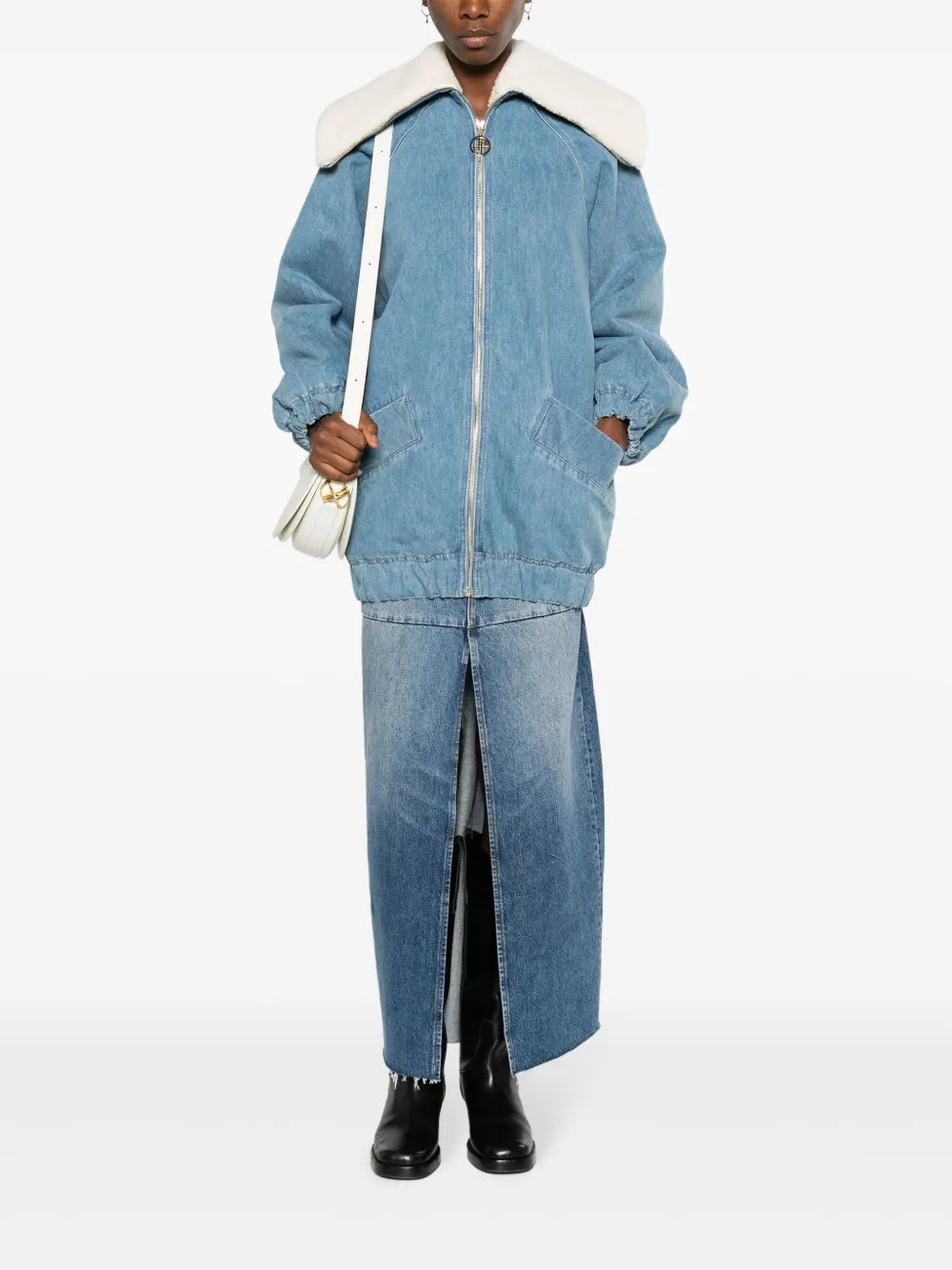 Faux Shearling-Trim Denim Jacket