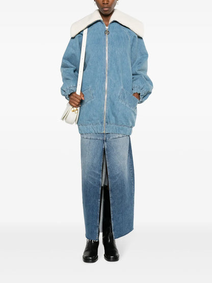 Faux Shearling-Trim Denim Jacket
