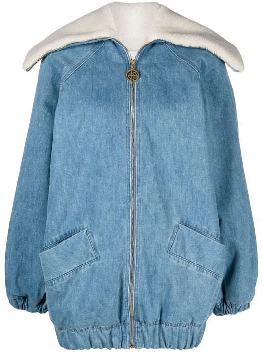 Faux Shearling-Trim Denim Jacket