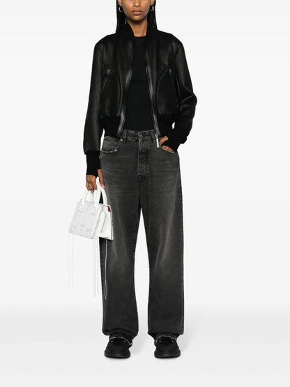 Zip-Up Leather Bomber Jacket