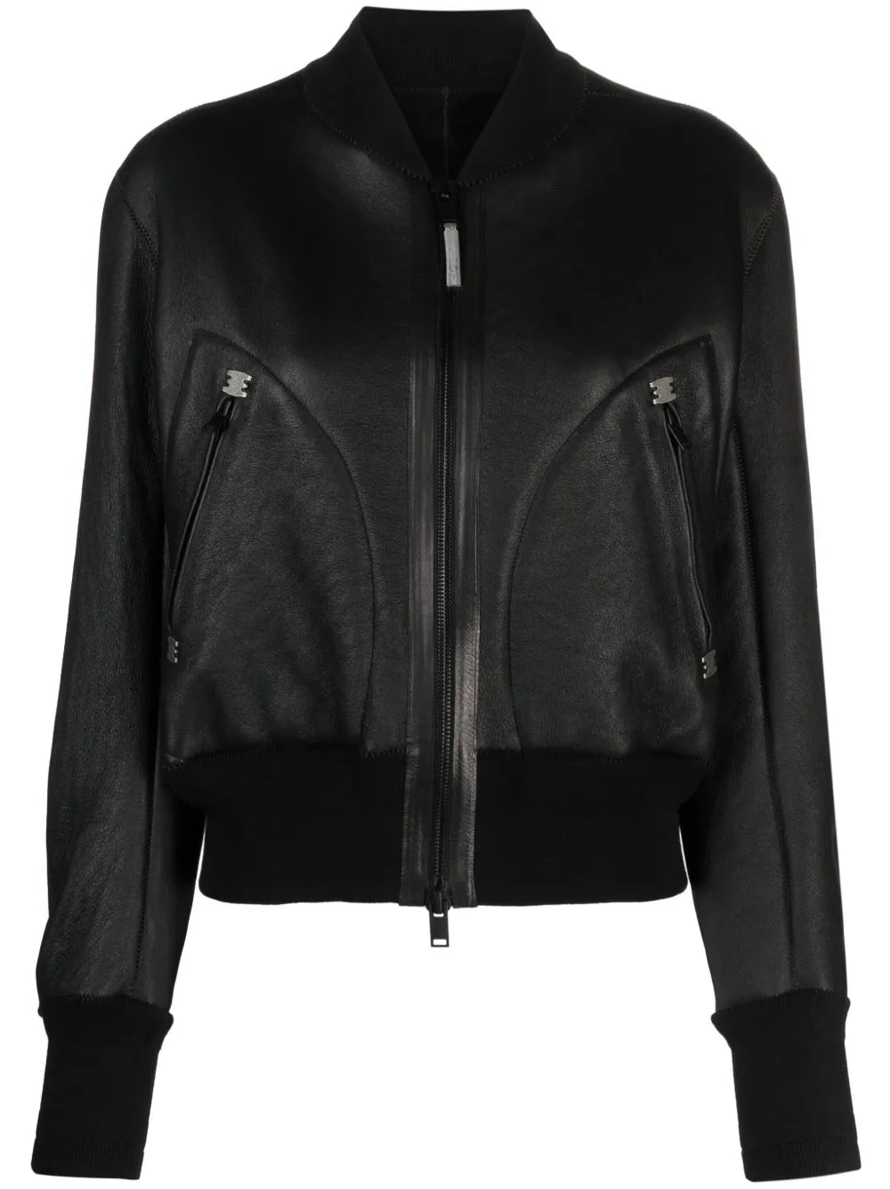 Zip-Up Leather Bomber Jacket