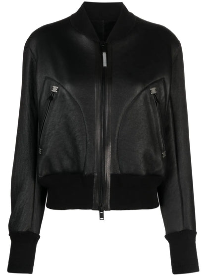 Zip-Up Leather Bomber Jacket