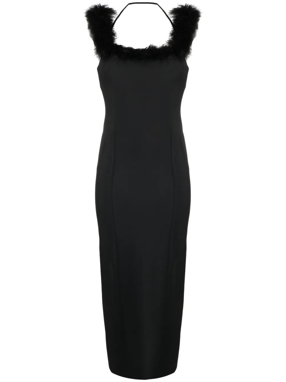 Feather-Trim Midi Dress