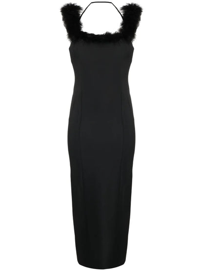 Feather-Trim Midi Dress