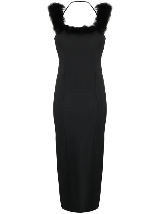 Feather-Trim Midi Dress