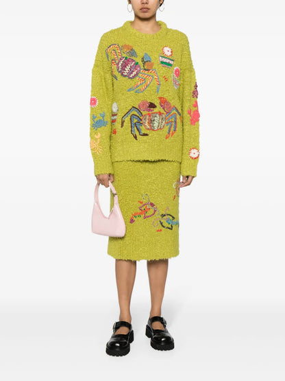 Shrimp Bouclé Midi Skirt