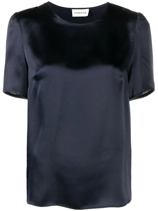 Short-Sleeve Silk Satin Blouse