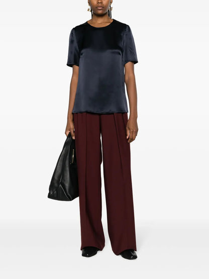 Short-Sleeve Silk Satin Blouse