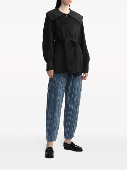 Belted-Waist Wool-Blend Jacket