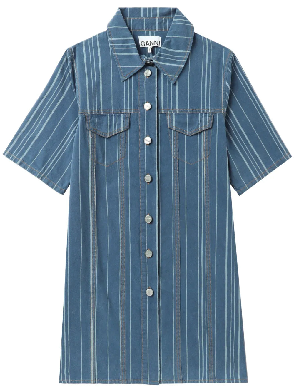 Stripe-Pattern Denim Mini Dress
