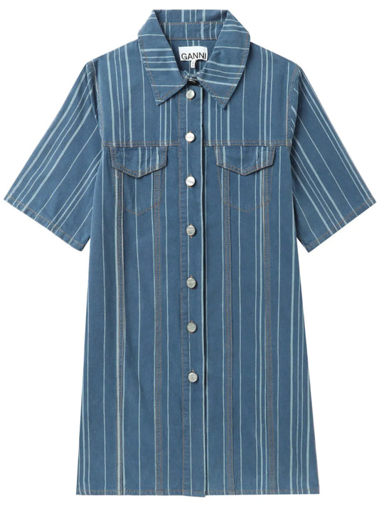 Stripe-Pattern Denim Mini Dress