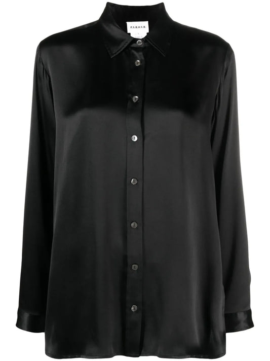 Long-Sleeve Silk Satin Shirt