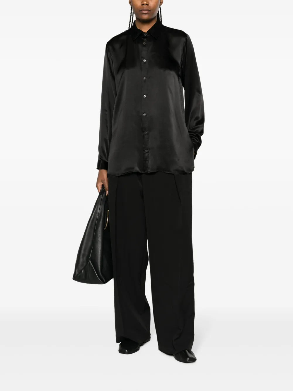 Long-Sleeve Silk Satin Shirt
