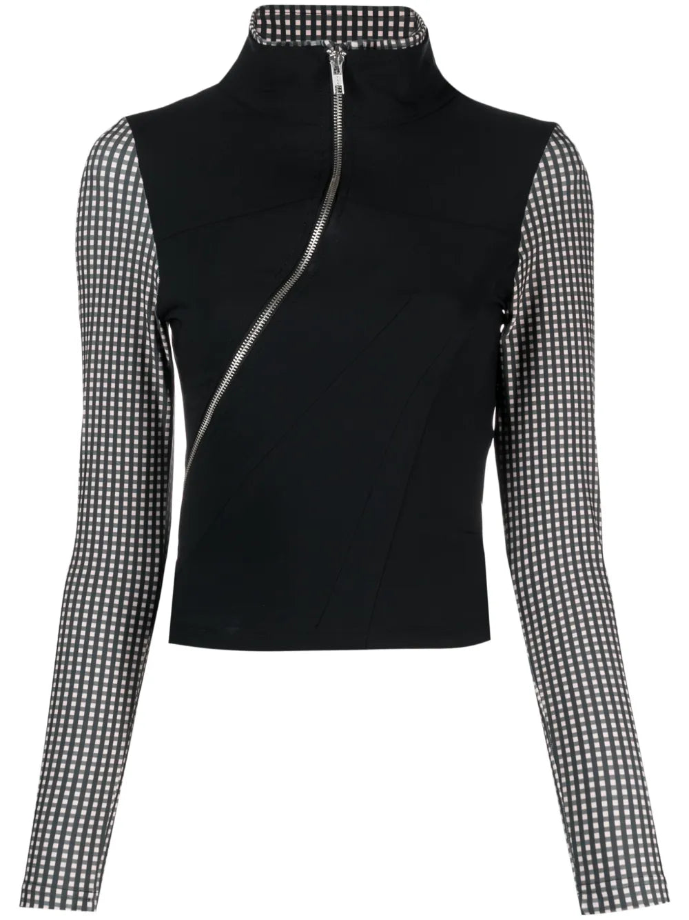 Layered Checked High-Neck Top