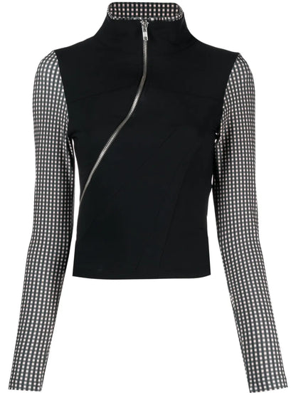 Layered Checked High-Neck Top
