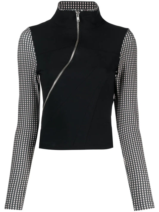 Layered Checked High-Neck Top