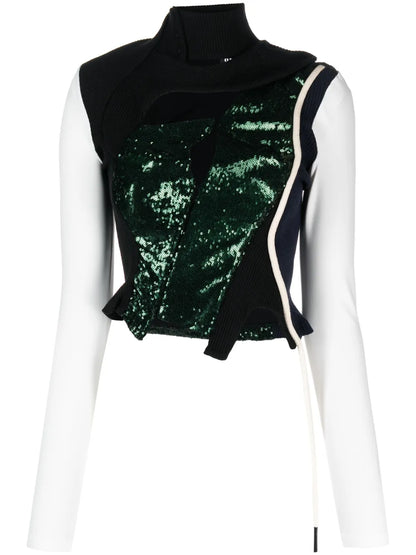 Sequin-Embellished Panelled Top
