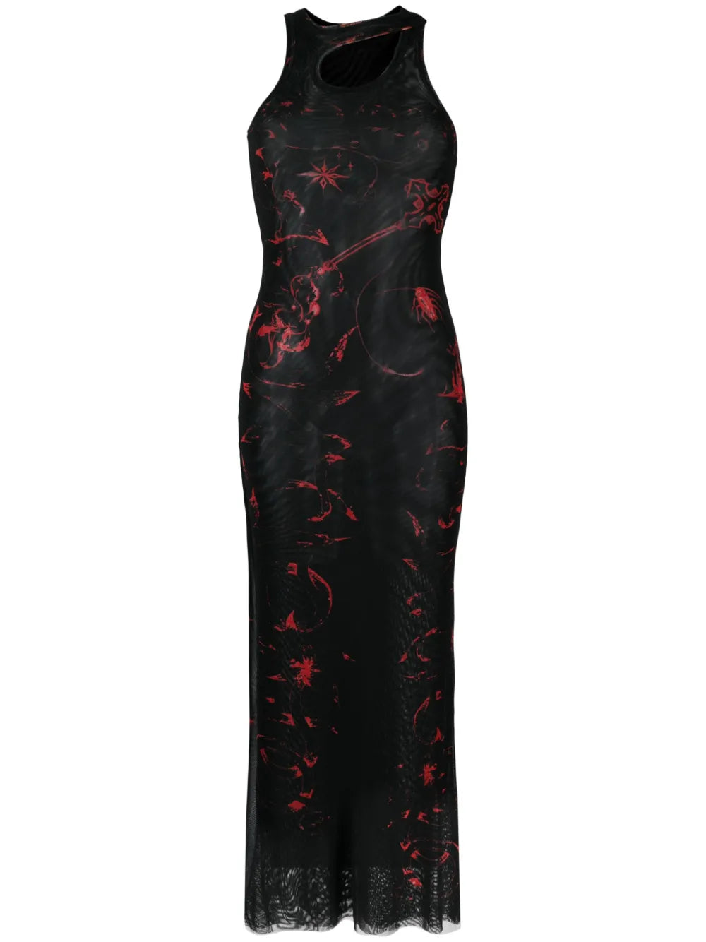 Graphic-Print Semi-Sheer Maxi Dress