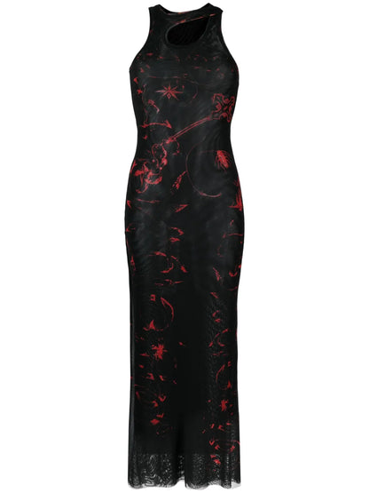 Graphic-Print Semi-Sheer Maxi Dress