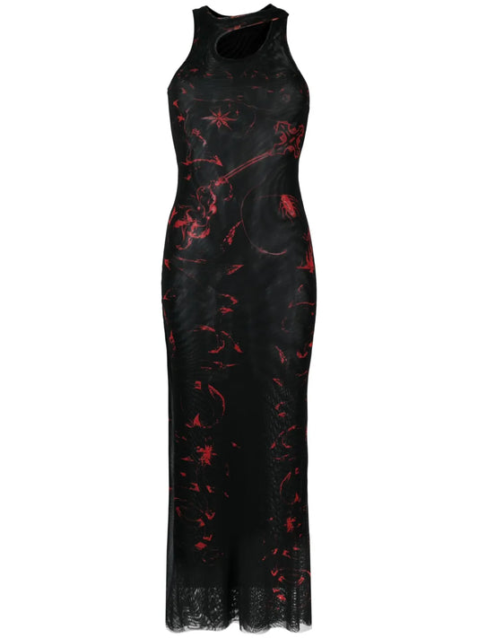 Graphic-Print Semi-Sheer Maxi Dress