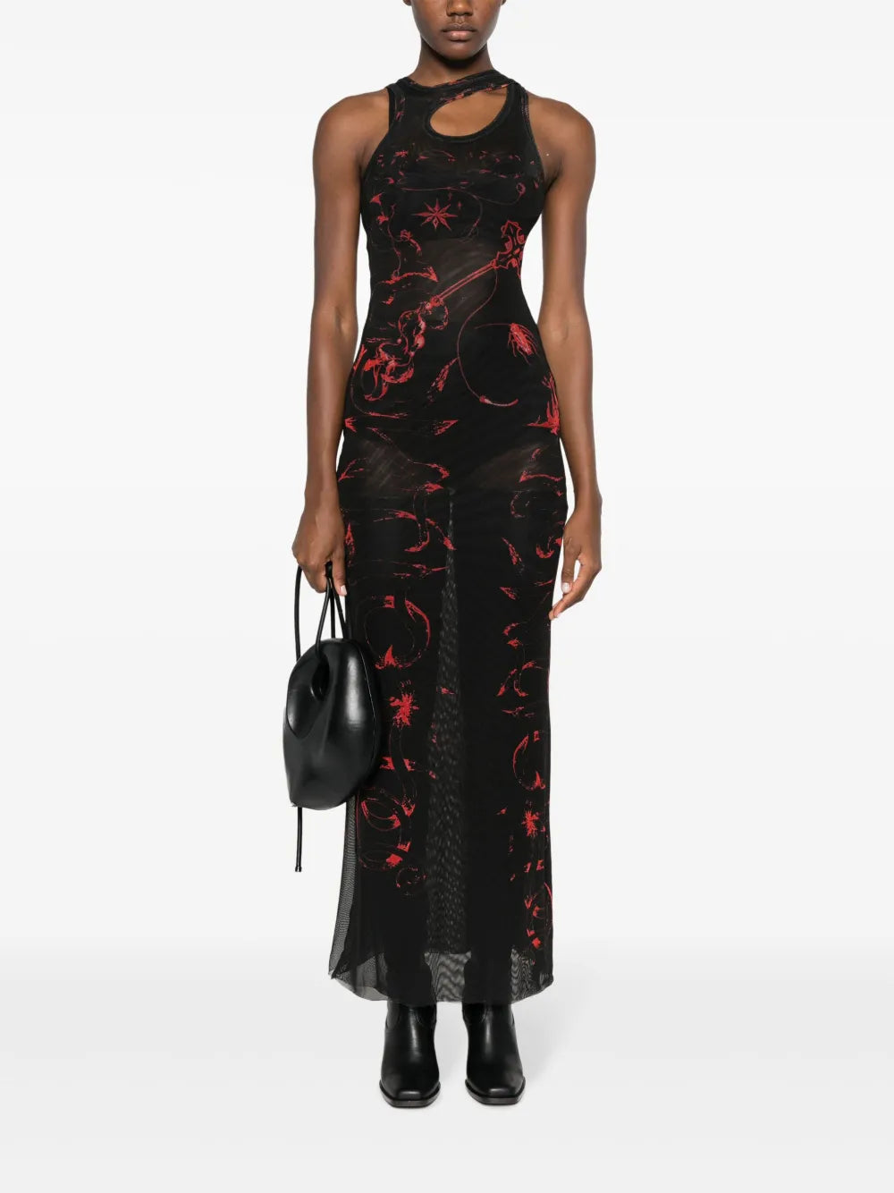 Graphic-Print Semi-Sheer Maxi Dress